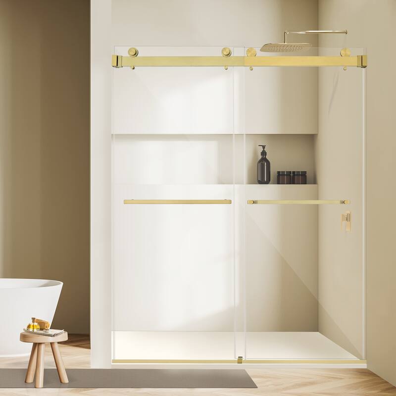 Altair Bolani By Pass Frameless Shower Door in Brushed Nickel Finish with Clear Glass - 60"W x 76"H
