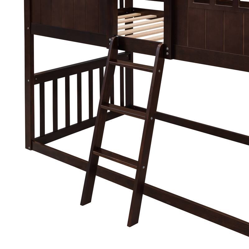 Twin Solid Pine House-Shaped Bunk Bed with Ladder