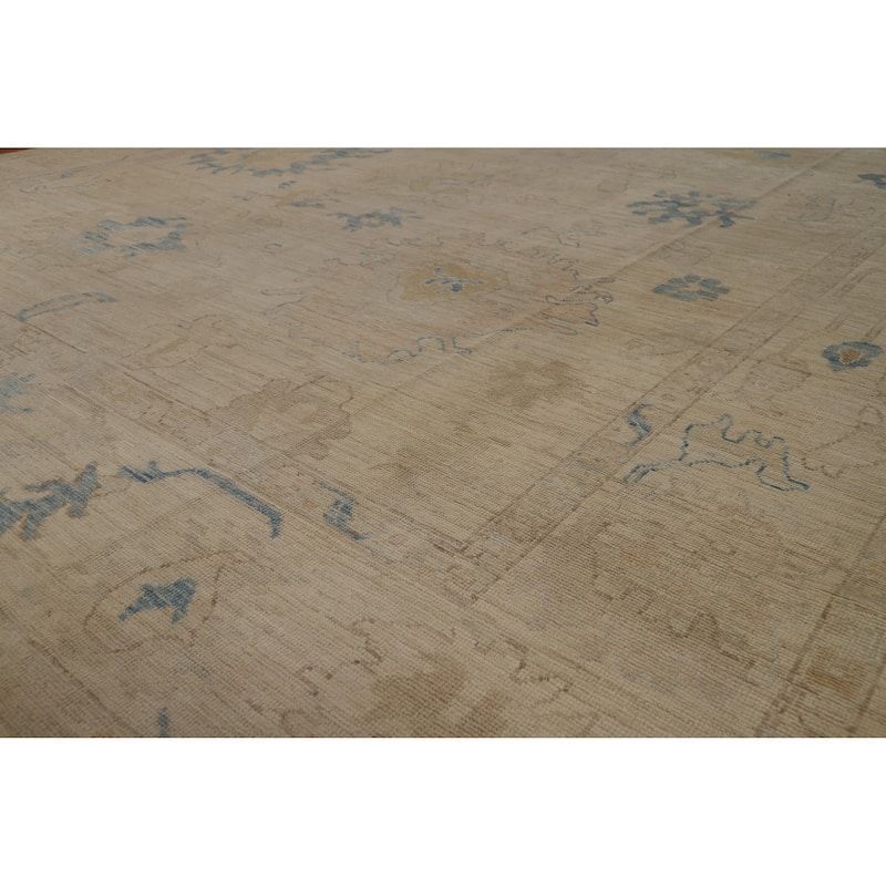 Hand Knotted Oriental 100% Wool Carpet Transitional All-Over Beige & Ivories Oushak Area Rug - 12' 0'' X 9' 0''