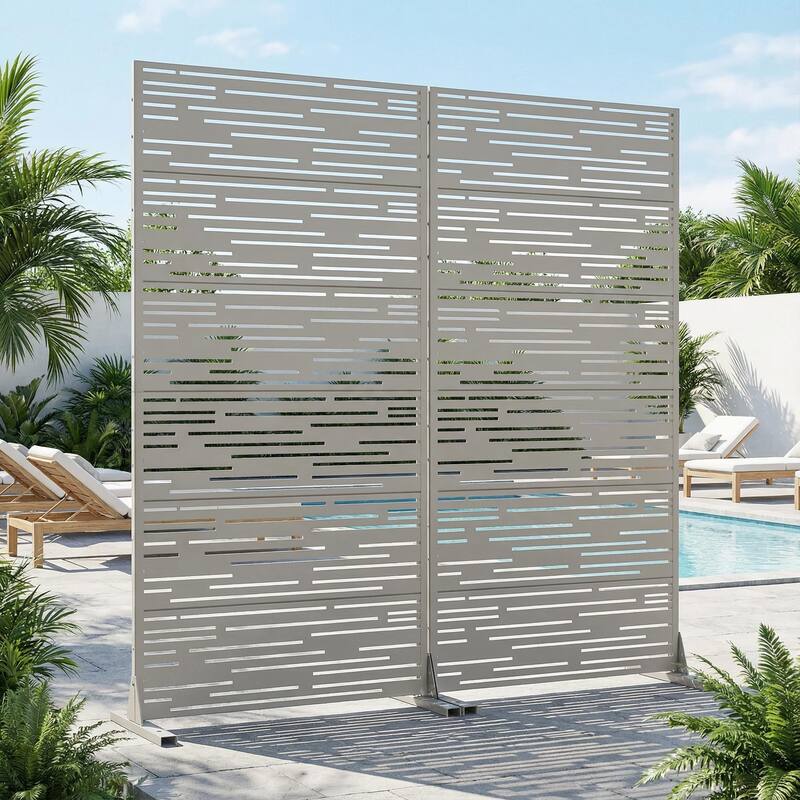 Outdoor Privacy Screen with Stand for Patio Garden Metal Fence Set of 2