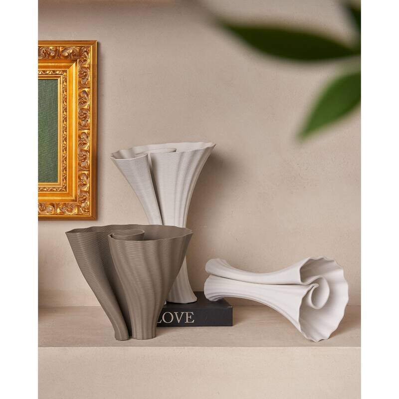 White 3D Printed Ceramic Vase Dia 9.4"