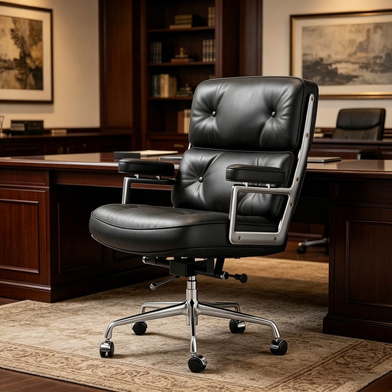 Black Mid-Back Executive Office Chair With Aluminum Alloy Frame