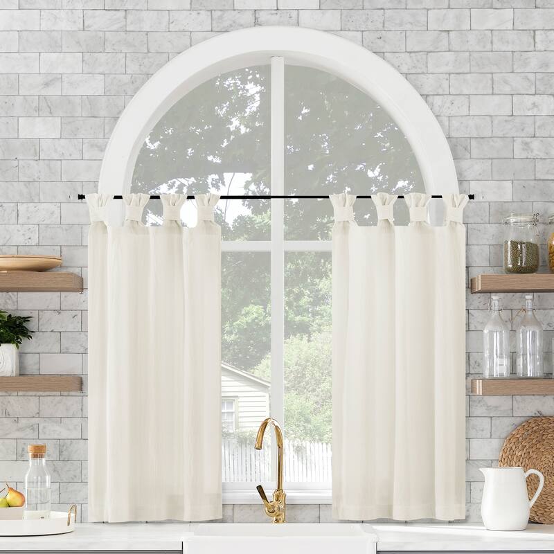 Archaeo Washed Cotton Twist Tab Cafe Curtain Pair - 52" x 36" - Ivory