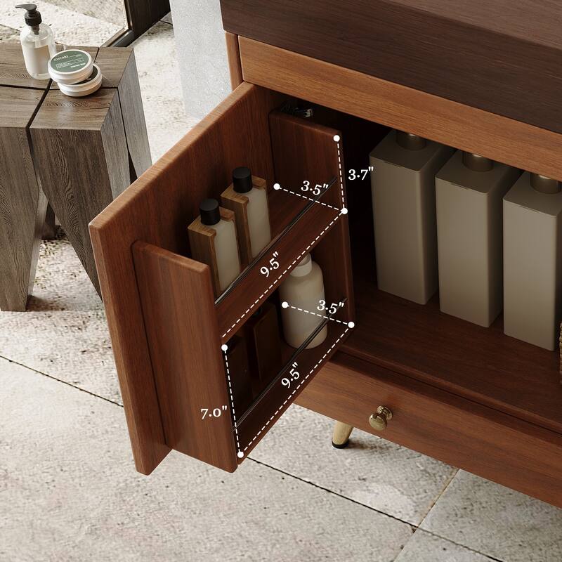 Mid-Century 30" Freestanding Bathroom Vanity with Faux Marble Top, Ceramic Sink & Gold Legs Cabinet