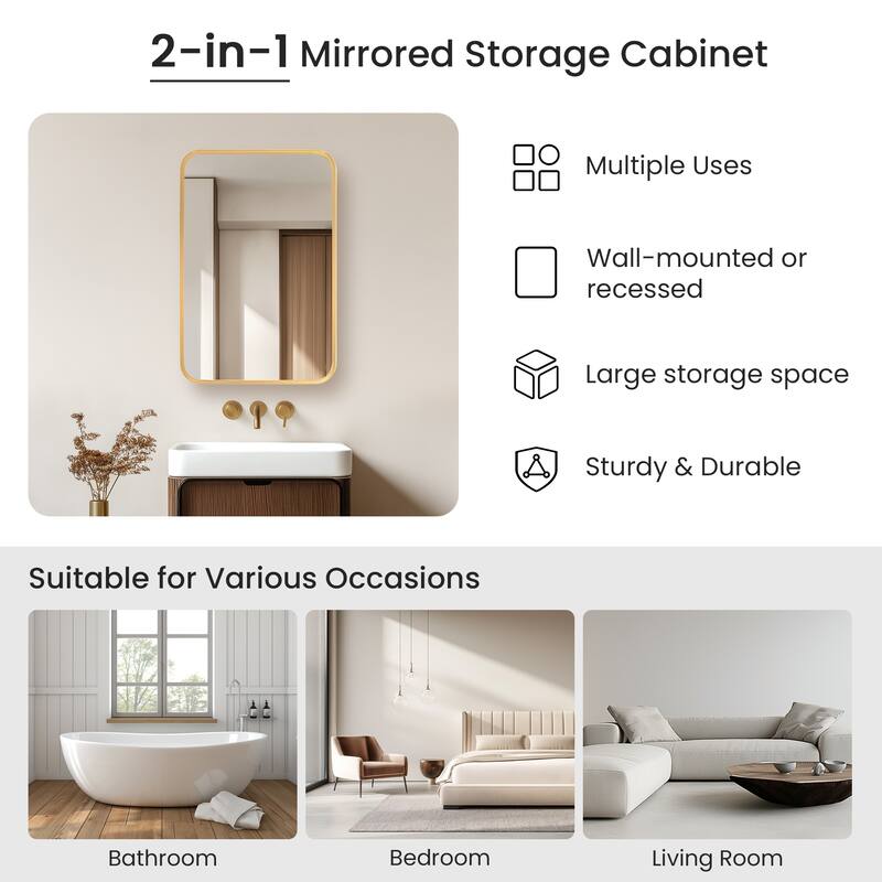Talayuela Rectangular Aluminum Framed Medicine Cabinet with Mirror