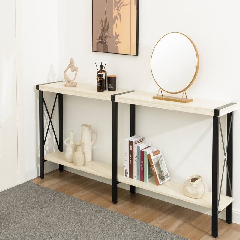 Farmhouse Console Table, Long Sofa Table with Shelf for Living Room, Entryway, Hallway - 31.06'' H X 70.87'' W X 11.81'' D