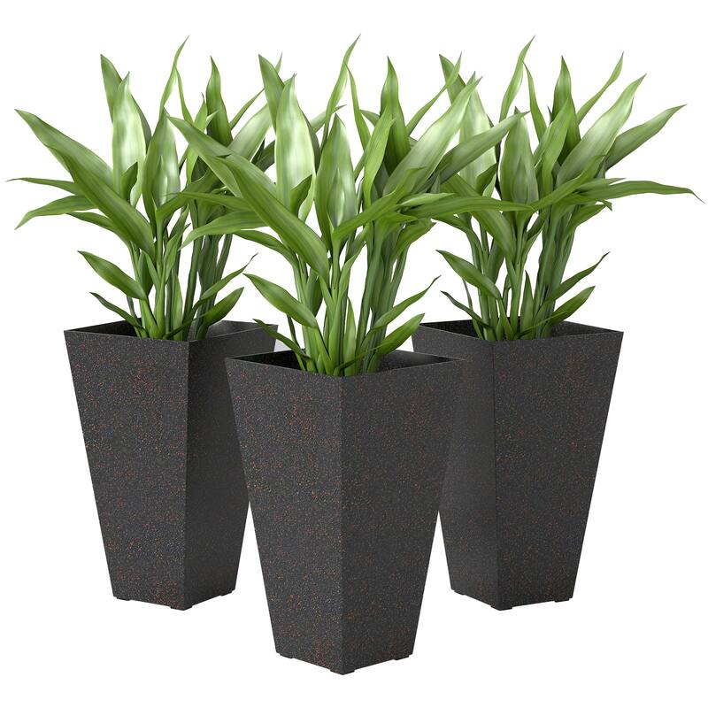 Outsunny 28 Inch Tall Planters for Outdoor Plants, Set of 3 Plastic Flower Pots with Marble Finish and Drainage Holes
