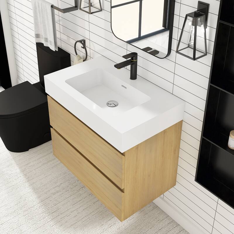 Floating Bathroom Vanity with Solid Surface Top