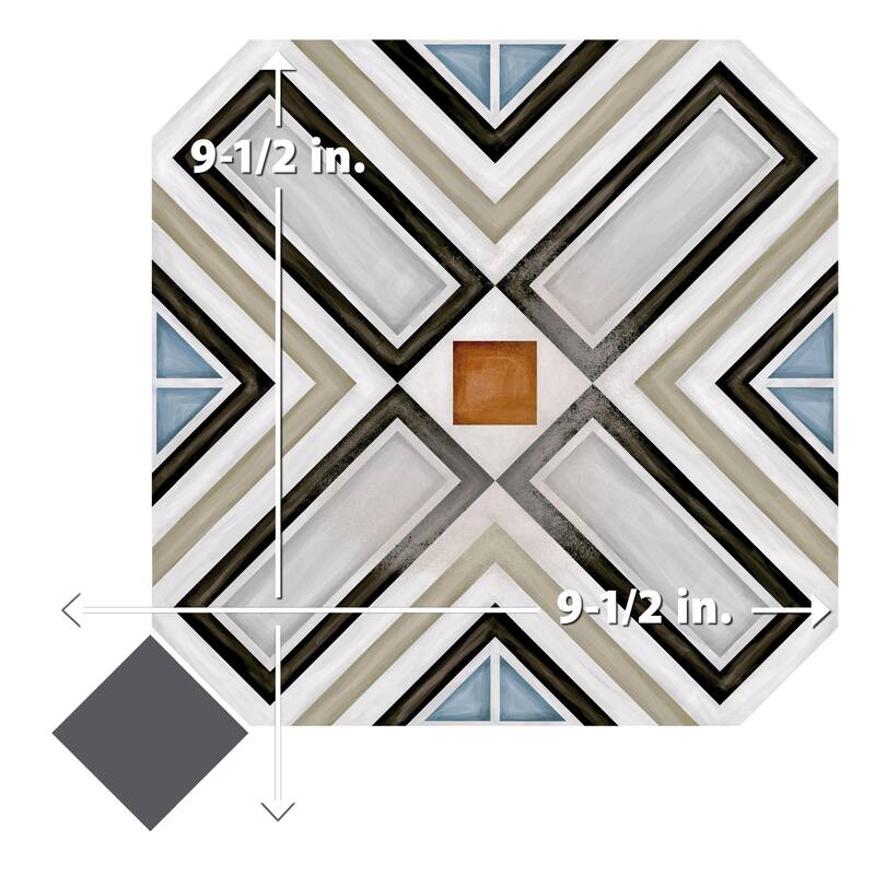 Merola Tile Vaudeville Octagon Deco Ritter with Taco Antracita 7-7/8" x 7-7/8" Porcelain Floor and Wall Tile