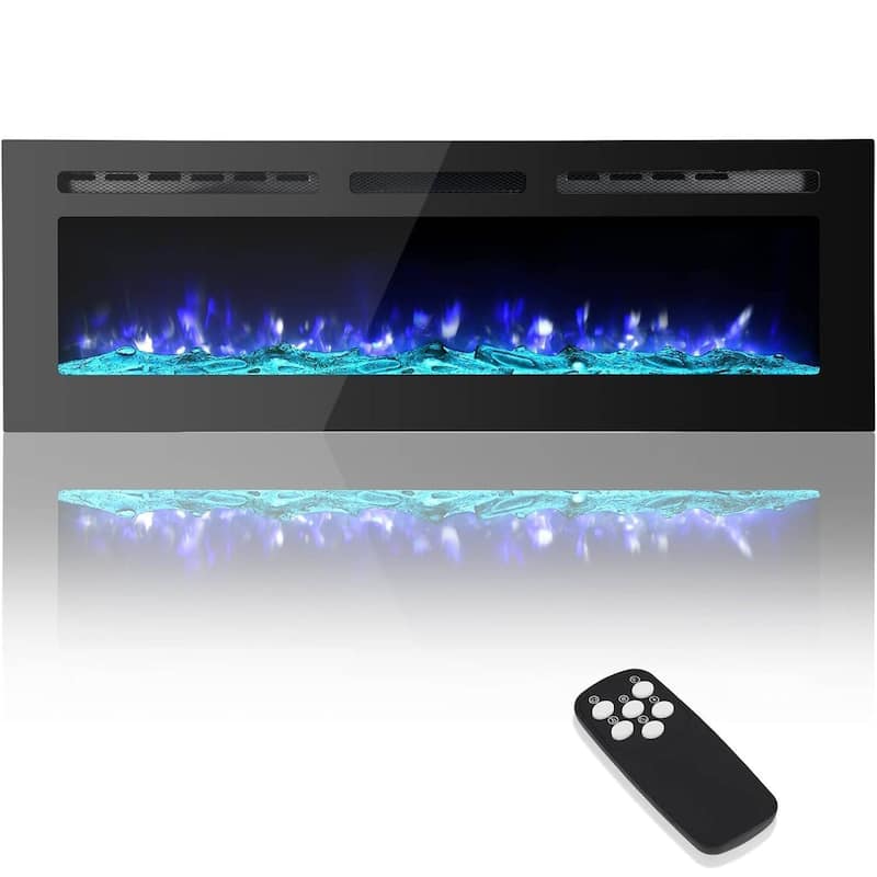 72" Wall-Mount Electric Fireplace Heater for Indoor Use - N/A - Black