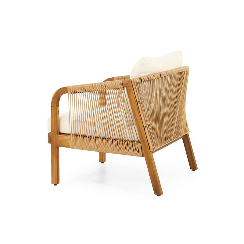 Set of 2, Acacia Wood and Wicker Outdoor Club Chair, Deep Seating with Soft Cushion