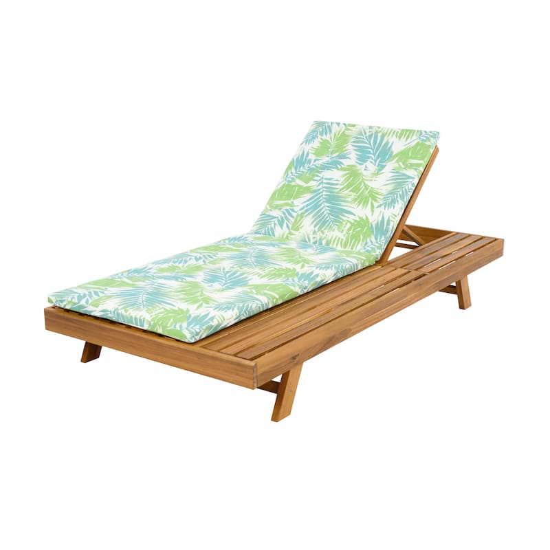 One-sided Open Storage Lounge Chairs Outdoor Patio Acacia Wood Chaise Lounge with Adjustable Backrest & Water-repellent Cushions