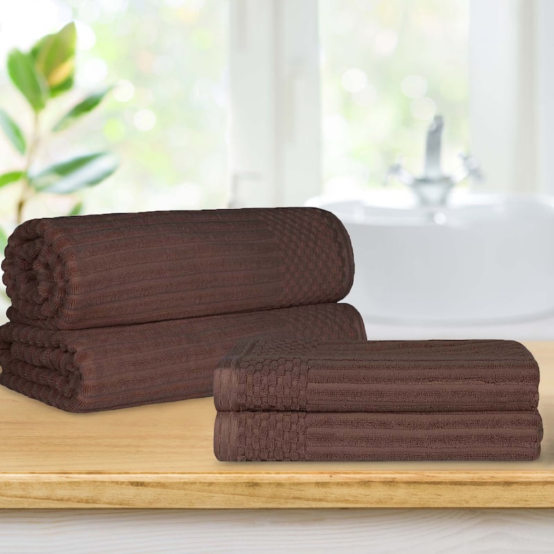 Superior Ribbed Cotton Absorbent Heavyweight Bath Sheet and Bath Towel Set - Java