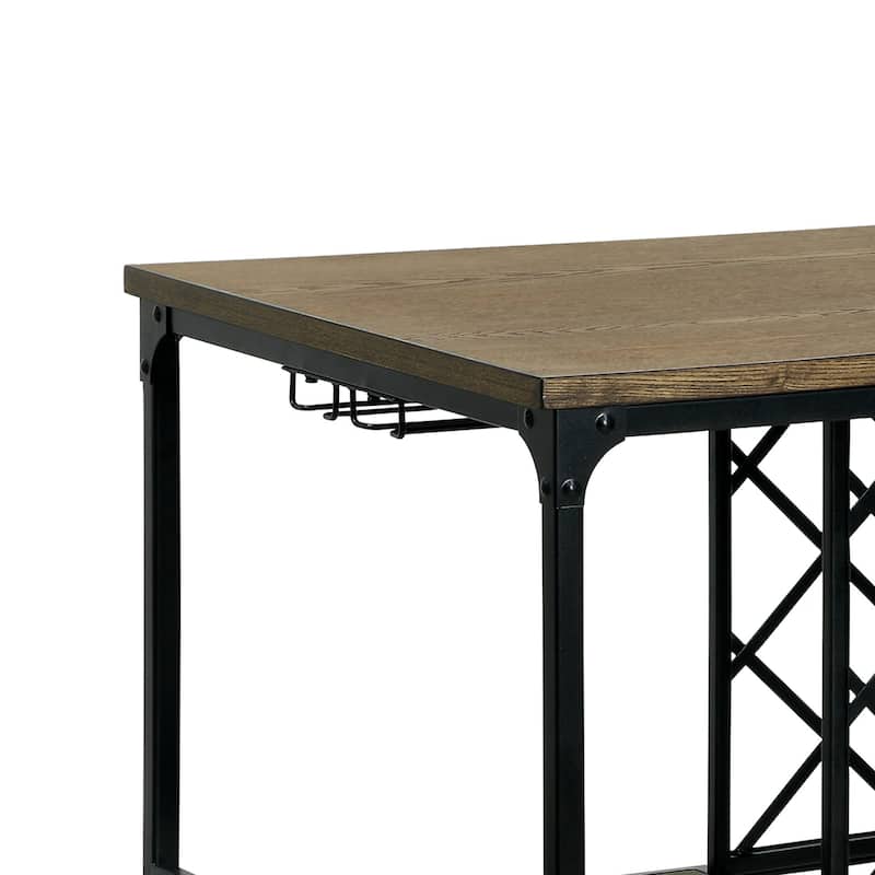 Ursa Industrial Medium Oak 48-inch Wide Metal Kitchen Island with Caster Wheels by Furniture of America