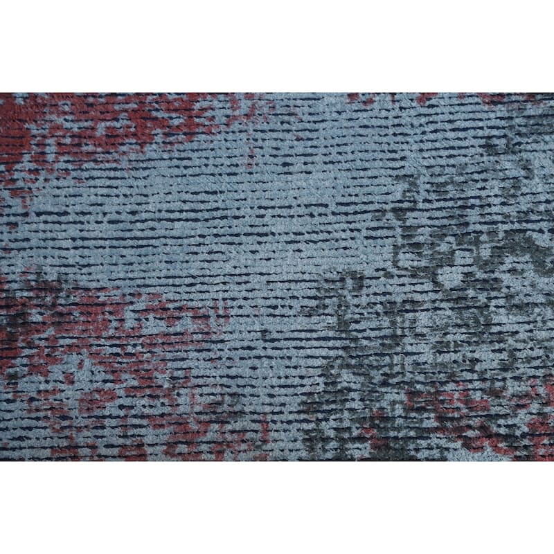 All-Over Blue Abstract Modern Area Rug Handmade Wool Carpet - 8'3" x 11'11"
