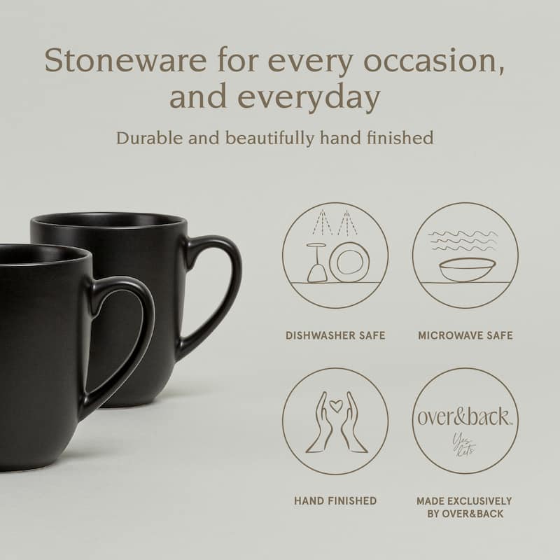 over&back Coupe 15oz Semi-Matte Stoneware Mugs, Set of 4