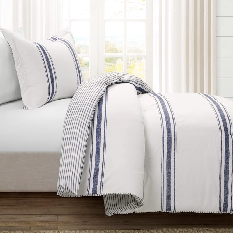 Lush Decor Farmhouse Stripe Reversible Cotton 2 Piece Comforter Set