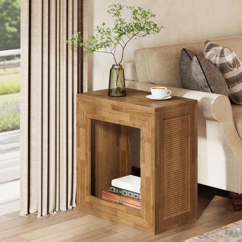 2-Tier Square End Table with Sturdy Base