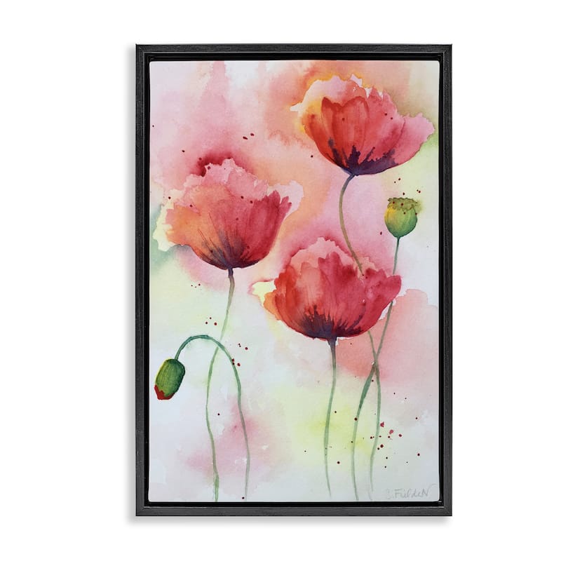 Stupell Red Poppies with Speckles Framed Floater Canvas Wall Art Design By Stephanie Fielden - 21 x 31 - Black
