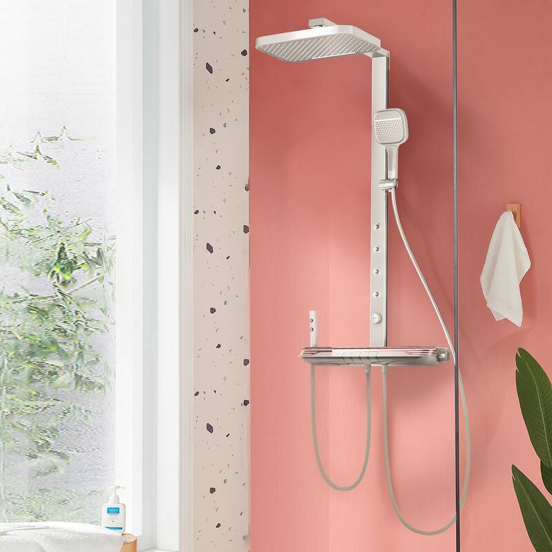 Exposed Tub and Shower Faucet with Hand Shower Brass Thermostatic Brass Wall Mount Complete Shower System with Waist Massage