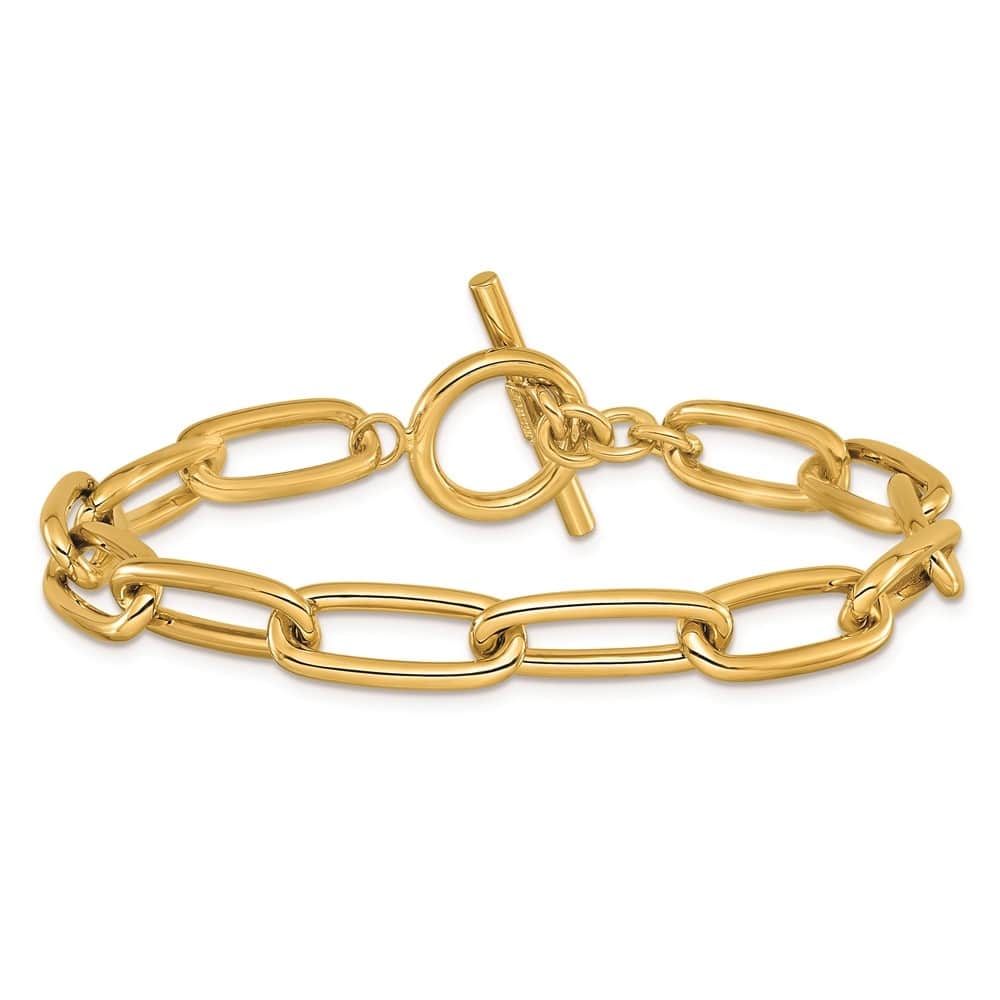 14k Yellow Gold Italian 7.5" 7.5mm Solid Polished Paperclip Toggle Bracelet