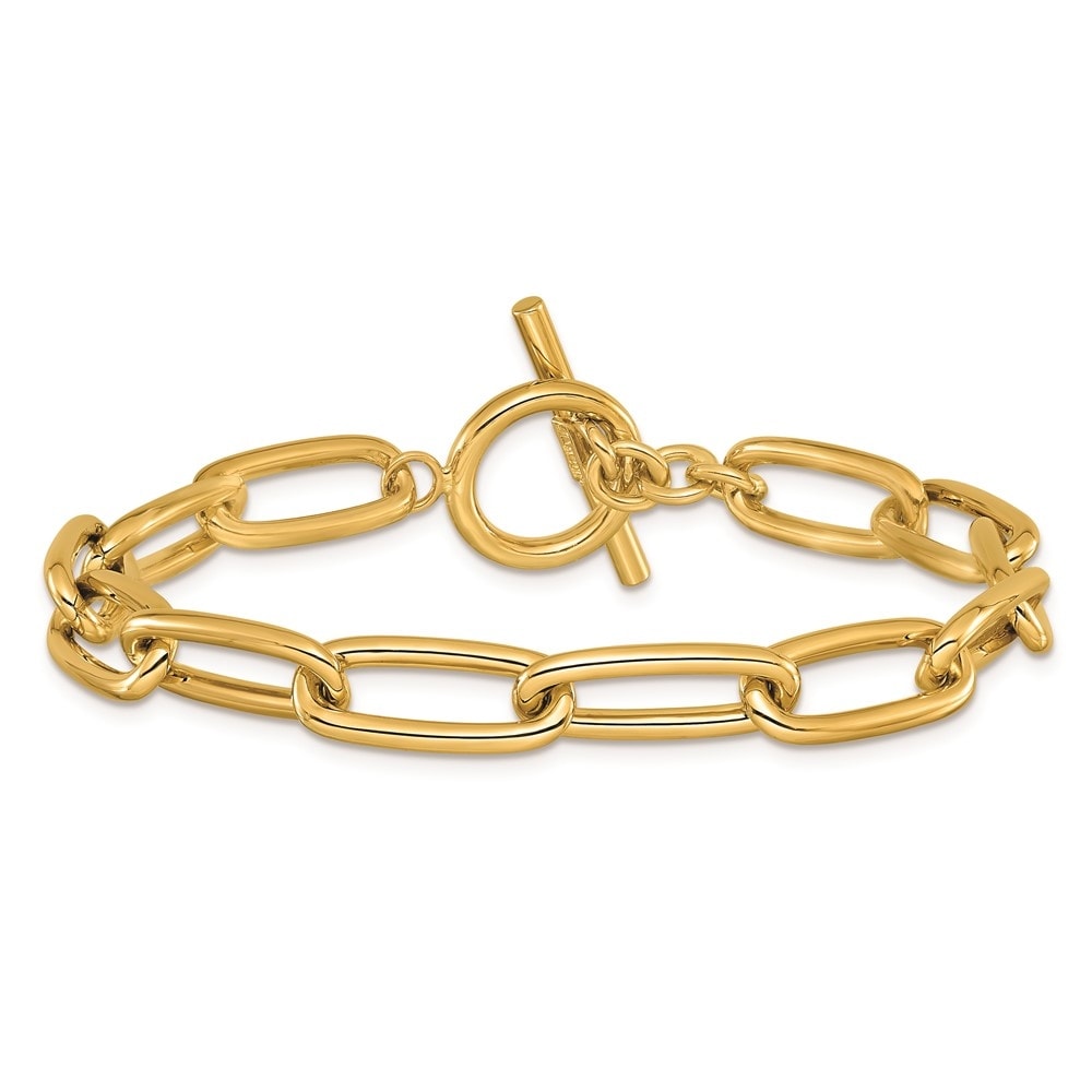 Curata 14k Yellow Gold Italian 7.5" 7.5mm Solid Polished Paperclip Toggle Bracelet