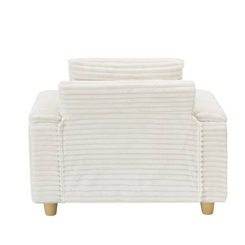 White Corduroy Single Sofa with Storage and Pillows, 57x41x31 inches