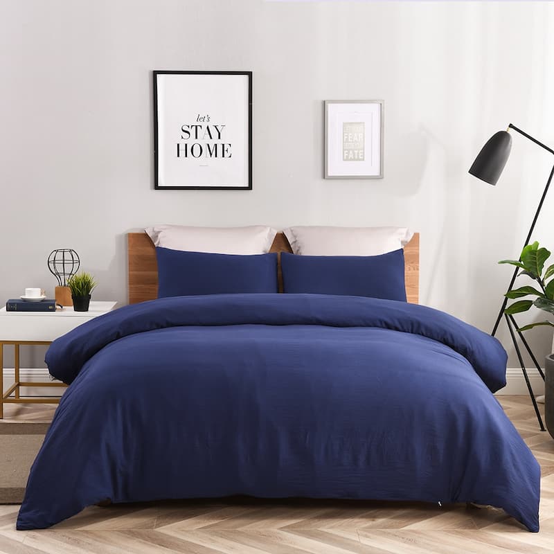 Solid Color Ultra Soft 3-piece Duvet Cover Set - Navy - Queen