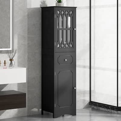 Contemporary Tall Bathroom Cabinet with Acrylic Door, Drawer, and Adjustable Shelves