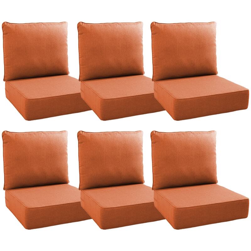 Gymojoy 24"x22"x6" Patio Thick Cushions & Pillows Set - Deep Seat Indoor/Outdoor Water & Fade Resistant - Six Sets - Orange