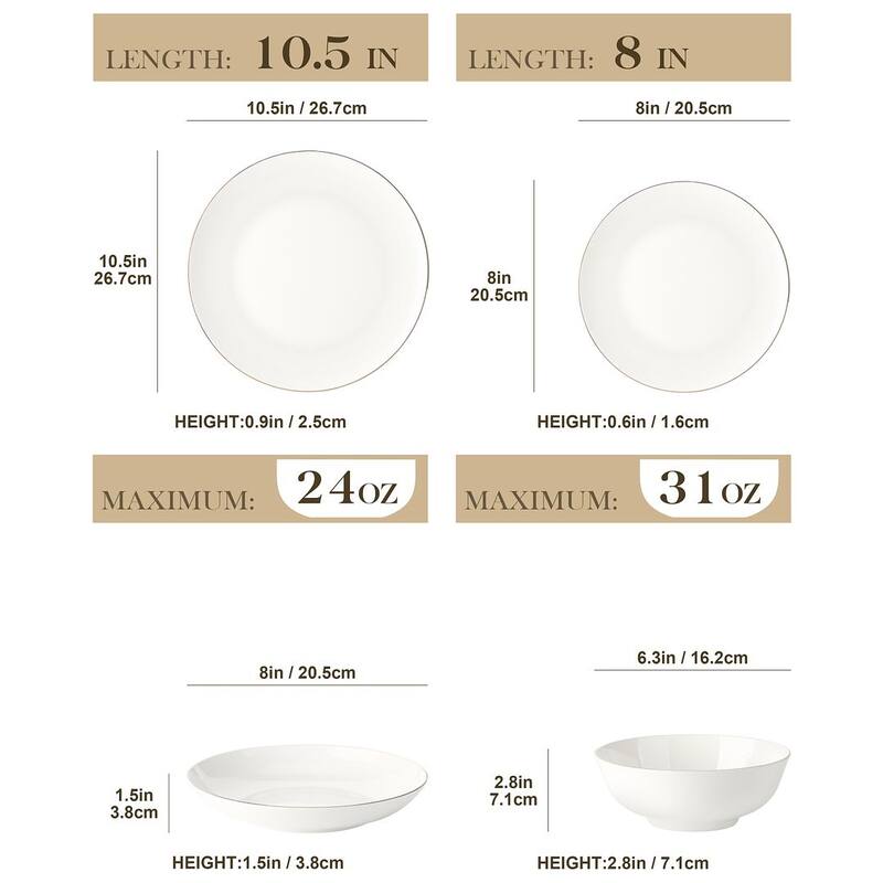 MALACASA 16-Piece New Bone China Dinnerware Set, Service for 4