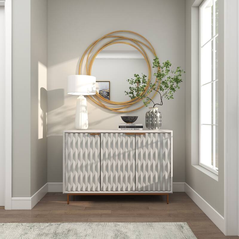 Stylish Metal Wall Mirror with Overlapping Circles and Foiled Finish - Gold or Gray