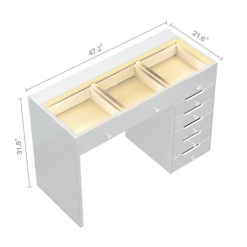 VANITII 8 Drawers Makeup Vanity Desk With RGB Strip Lights For Bedroom Dresser Vanites Metal White