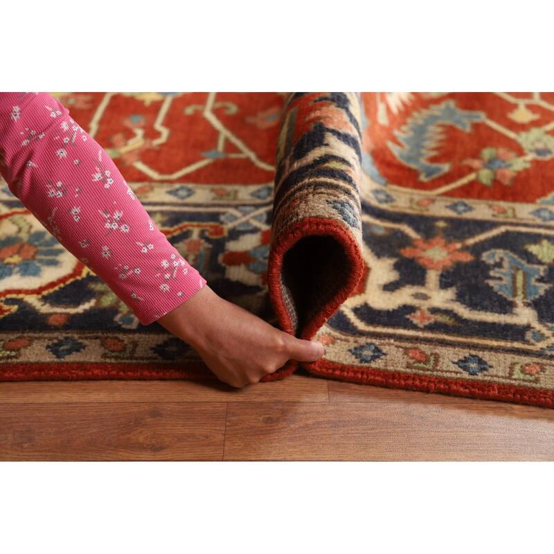 Hand Knotted Oriental 100% Wool Carpet Traditional All-Over Oranges & Rust Heriz (serapi) Area Rug - 9' 9'' X 8' 0''
