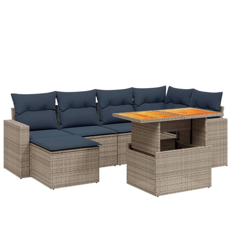 vidaXL Patio Sofa Set with Cushions Outdoor Furniture 7 Piece Poly Rattan - 24.4 x 24.4 x 27.2