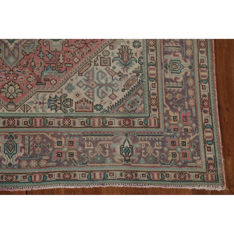 Distressed Tabriz Persian Vintage Area Rug Hand-Knotted Wool Carpet - 6'5" x 9'7"