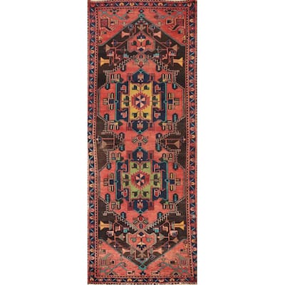 Hand Knotted Oriental 100% Wool Carpet Traditional Tribal Oranges & Rust Heriz Runner Rug - 9' 9'' X 3' 3''