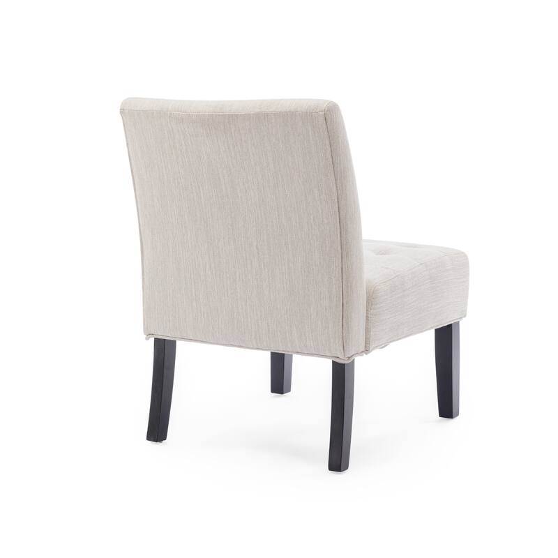 Janine Accent Chair Set of 2, Beige Button Tufted Waffle Stitch Fabric