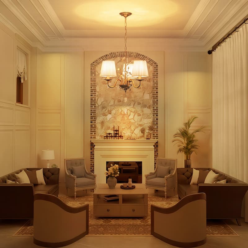 3-Light Vintage Antique Brushed Gold White Fabric Pleated Shades Chandelier with Crystal Ornament for Living Room, Dinning Room