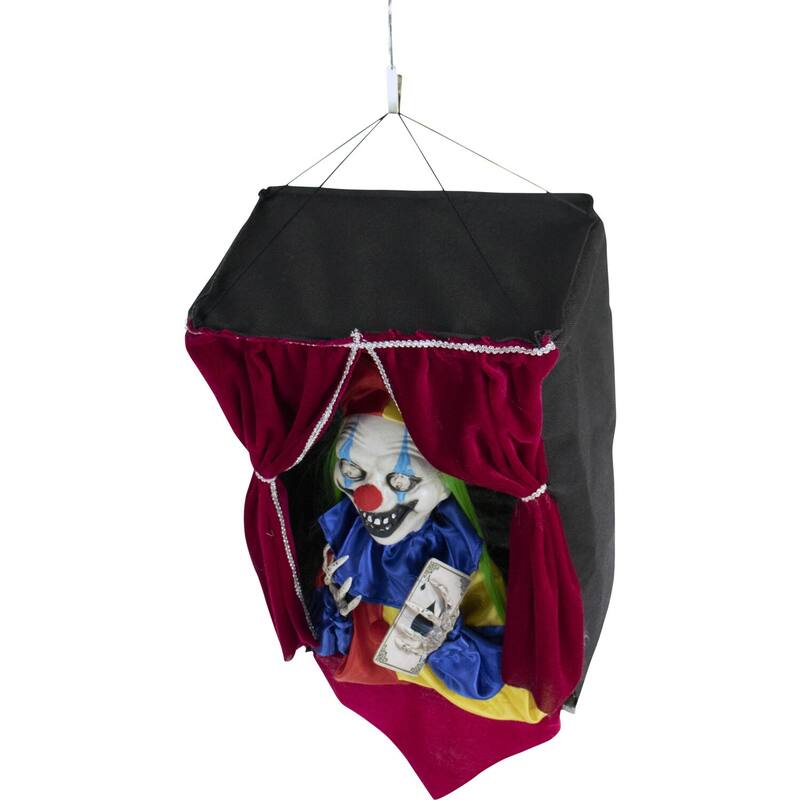 Haunted Hill Farm Animatronic Hanging Clown Prop with Lights and Sound, Indoor/Covered Outdoor Halloween Decoration