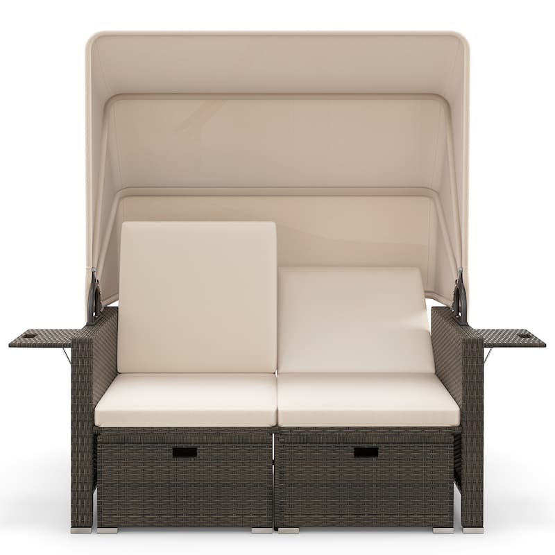 Gymax Rattan Daybed w/ Adjustable Backrests & Retractable Canopy for