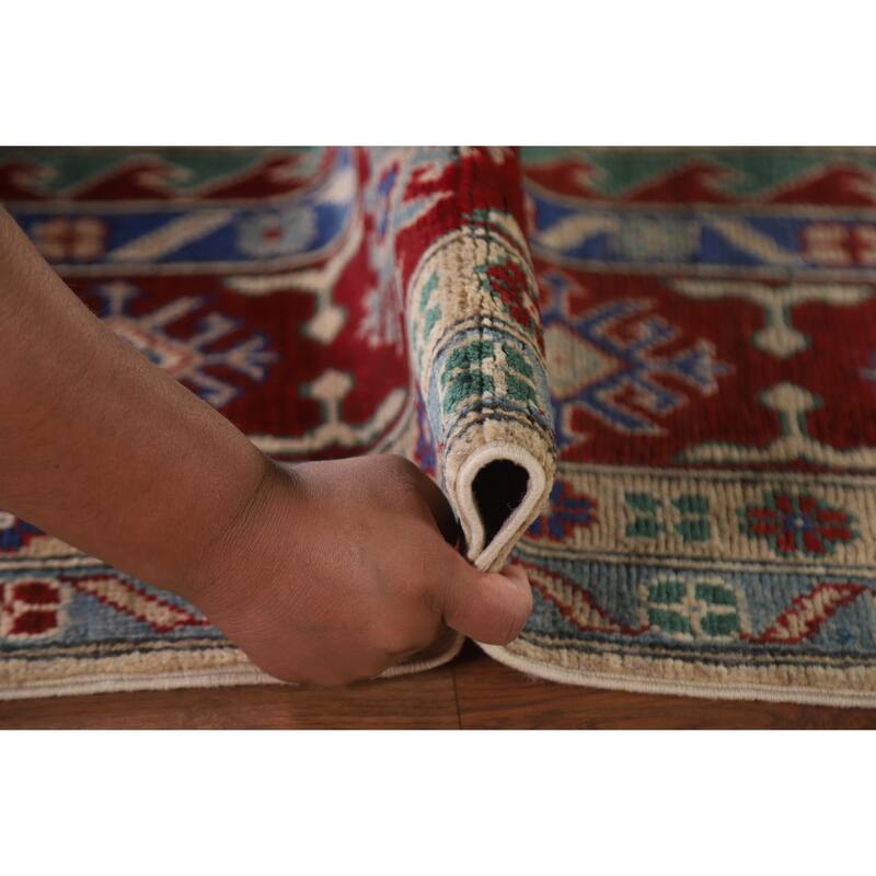 Hand Knotted Oriental 100% Wool Carpet Traditional Geometric Beige & Ivories Kazak Area Rug - 10' 1'' X 6' 7''