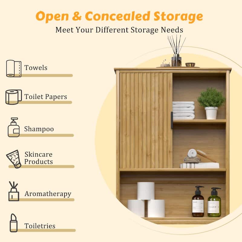 VEIKOUS Bamboo Over-The-Toilet Storage Cabinet with Upgraded Sliding Door