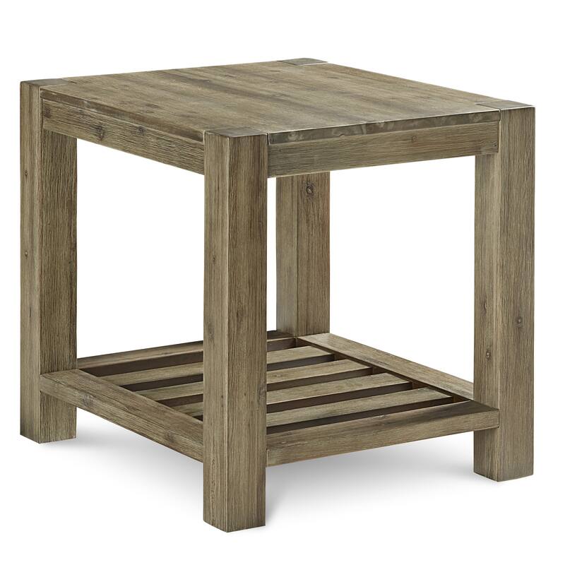 Canyon Solid Wood Rectangular End Table in Washed Grey - 25" x 24" x 24"