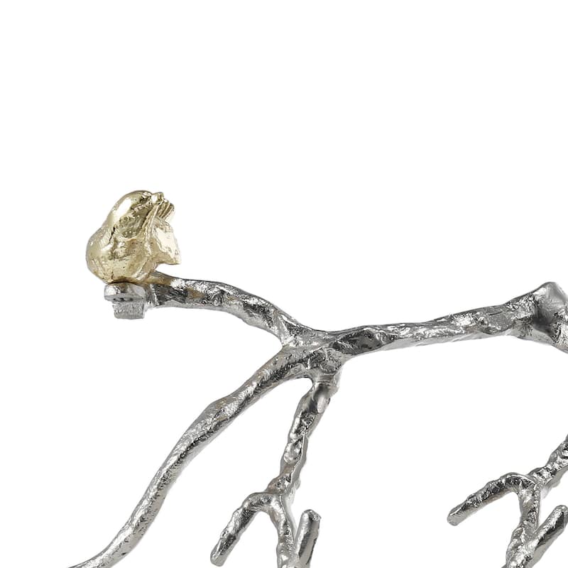 Decorative Wall Hook Branch Shaped with Birds Apogee, Silver and Gold