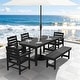 preview thumbnail 5 of 94, 6-Piece HDPE Outdoor Dining Table Sets with Umbrella Hole - 1-Table 4-Chairs-1-Bench