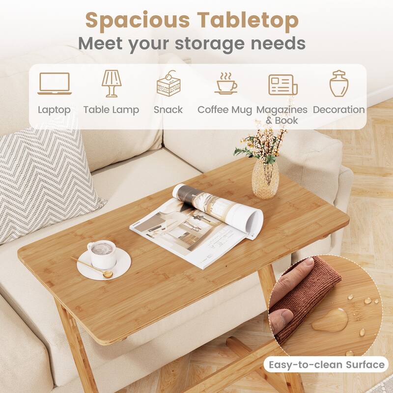 Costway 2 PCS Bamboo Sofa Side Table Z-Shaped Spacious Tabletop - See Details