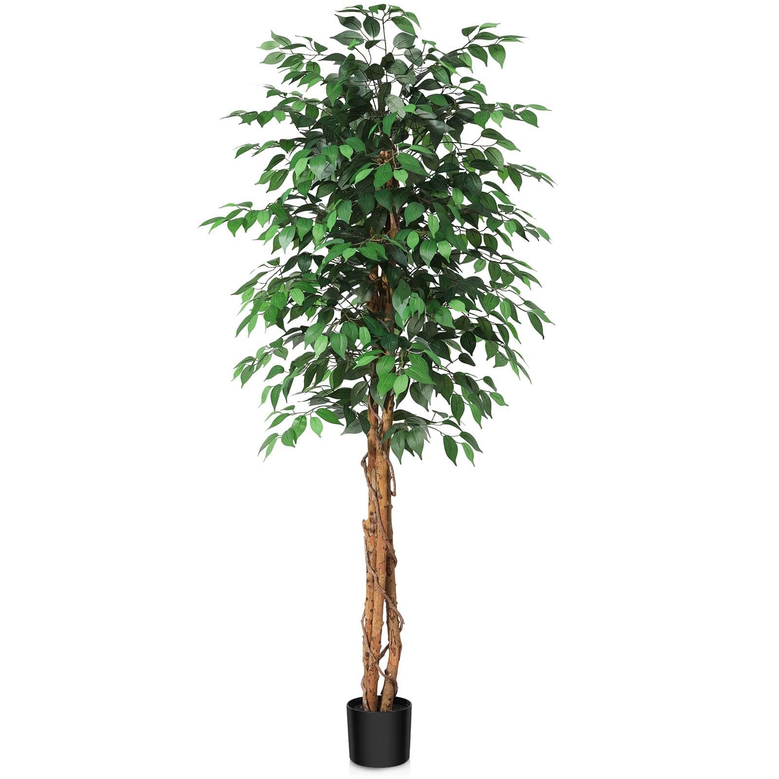 Artificial Ficus Tree with Natural Wood Trunk, Silk Fake Ficus Tree in