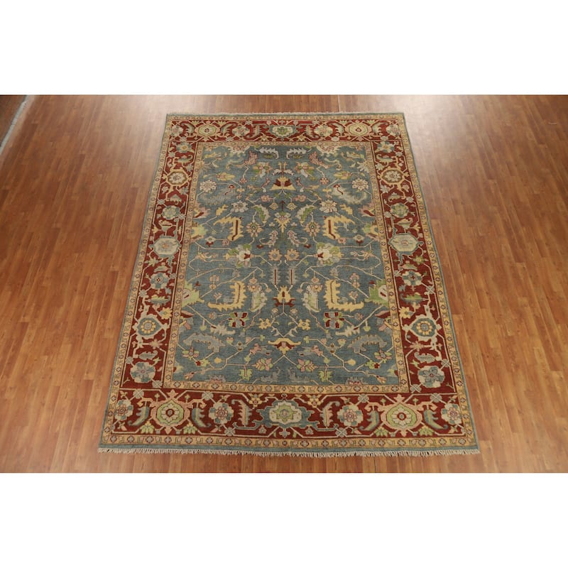 Hand Knotted Oriental 100% Wool Carpet Traditional Floral Navy Blue & Blues Heriz (serapi) Area Rug - 11' 10'' X 8' 10''