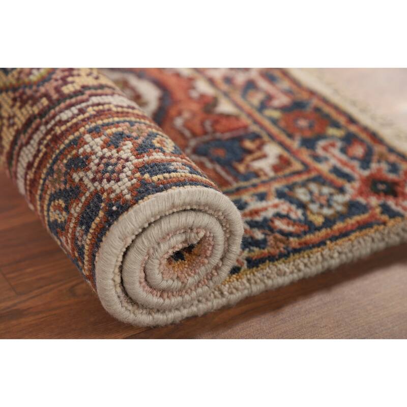 Heriz Serapi Indian Accent Rug Hand-Knotted Beige Wool Carpet - 2'0" x 3'0"